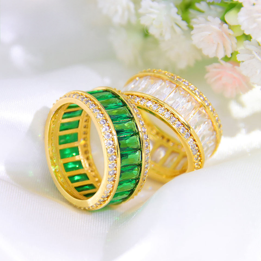Gold-plated zircon ring in green and white — view 2