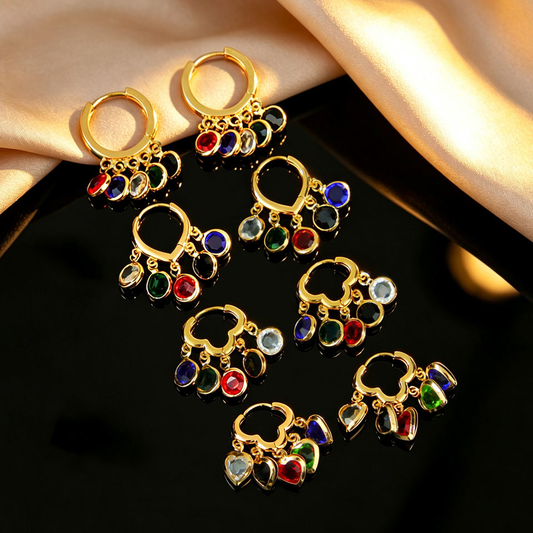 Gold-plated heart zircon drop earrings — view 2