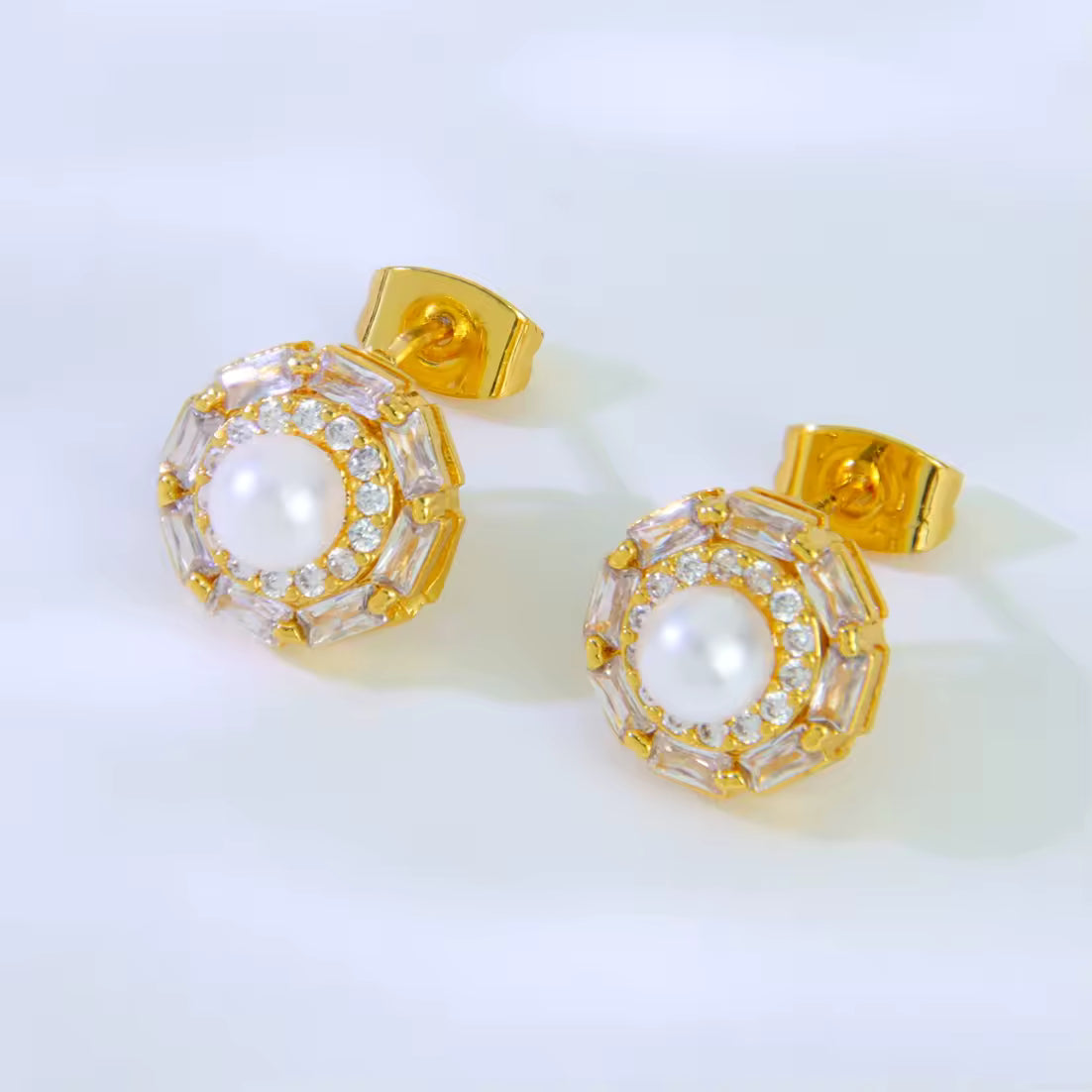 Pearl & Zircon Stud Earrings