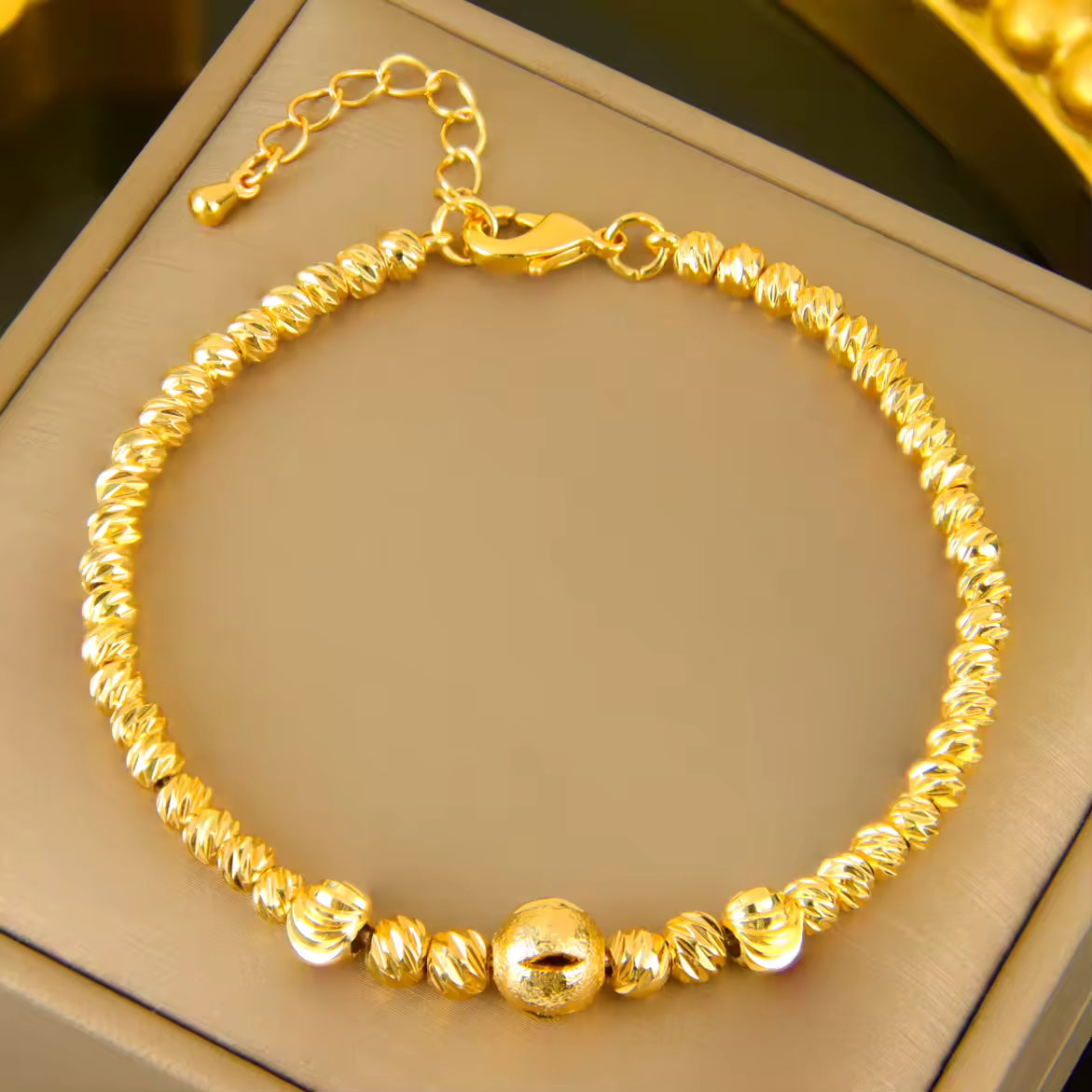 Gold Bead Charm Bracelet