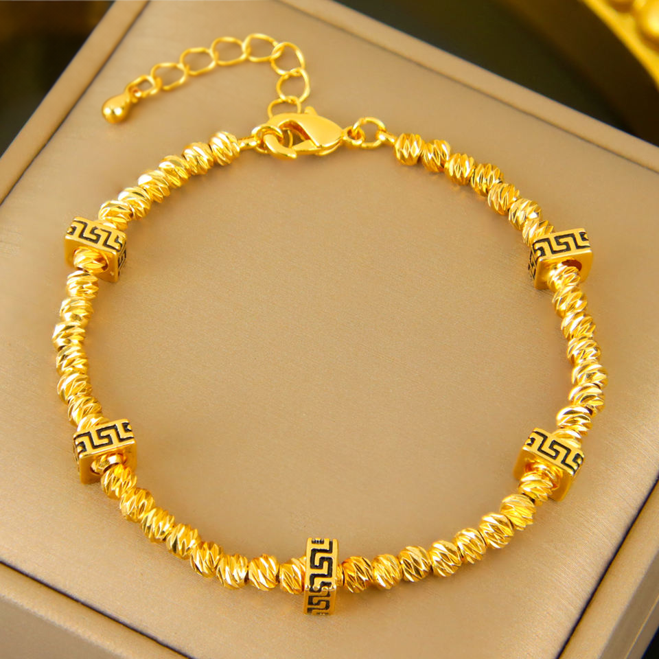 Gold bead charm bracelet — view 4