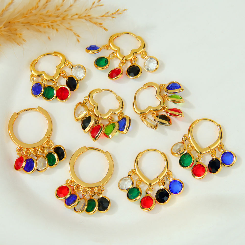 Gold-plated heart zircon drop earrings