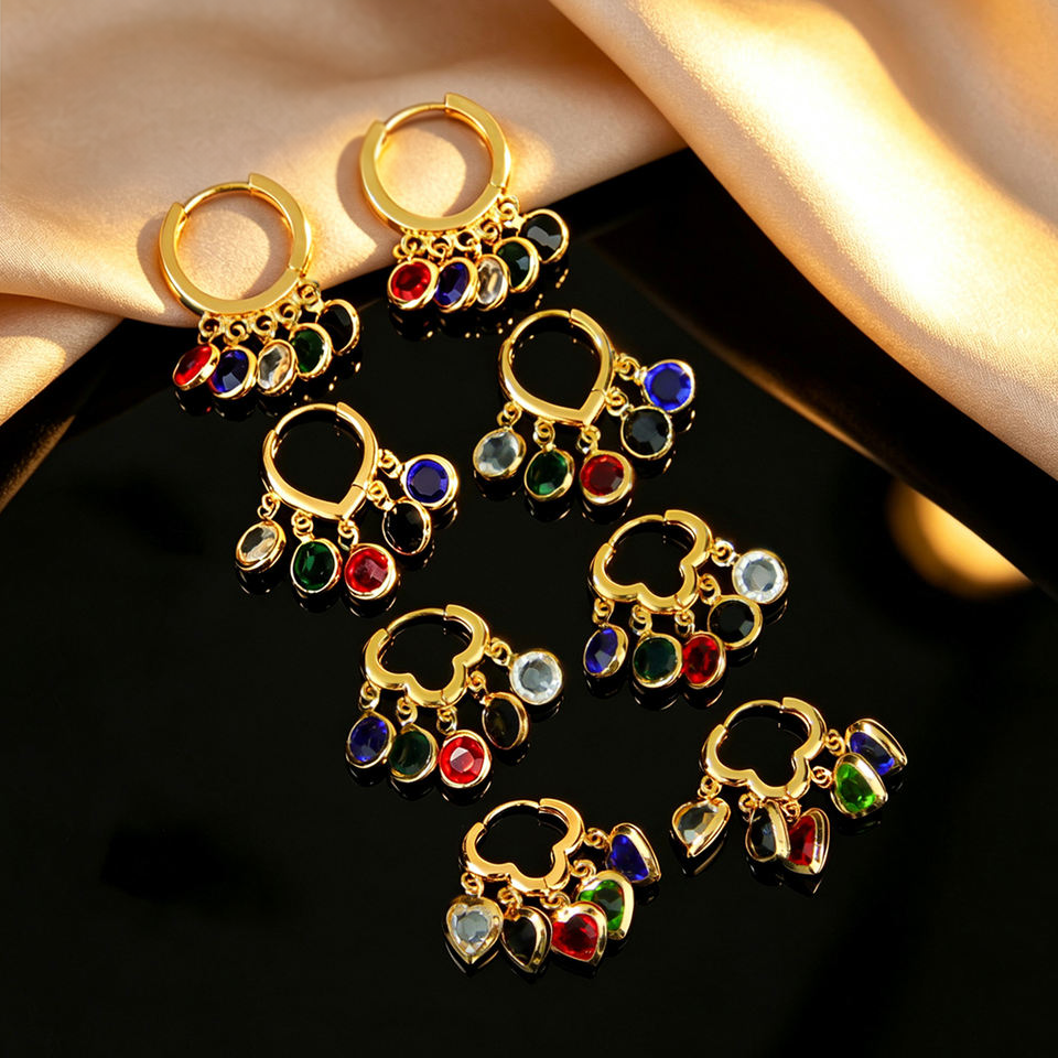 Gold-plated heart zircon drop earrings — view 2