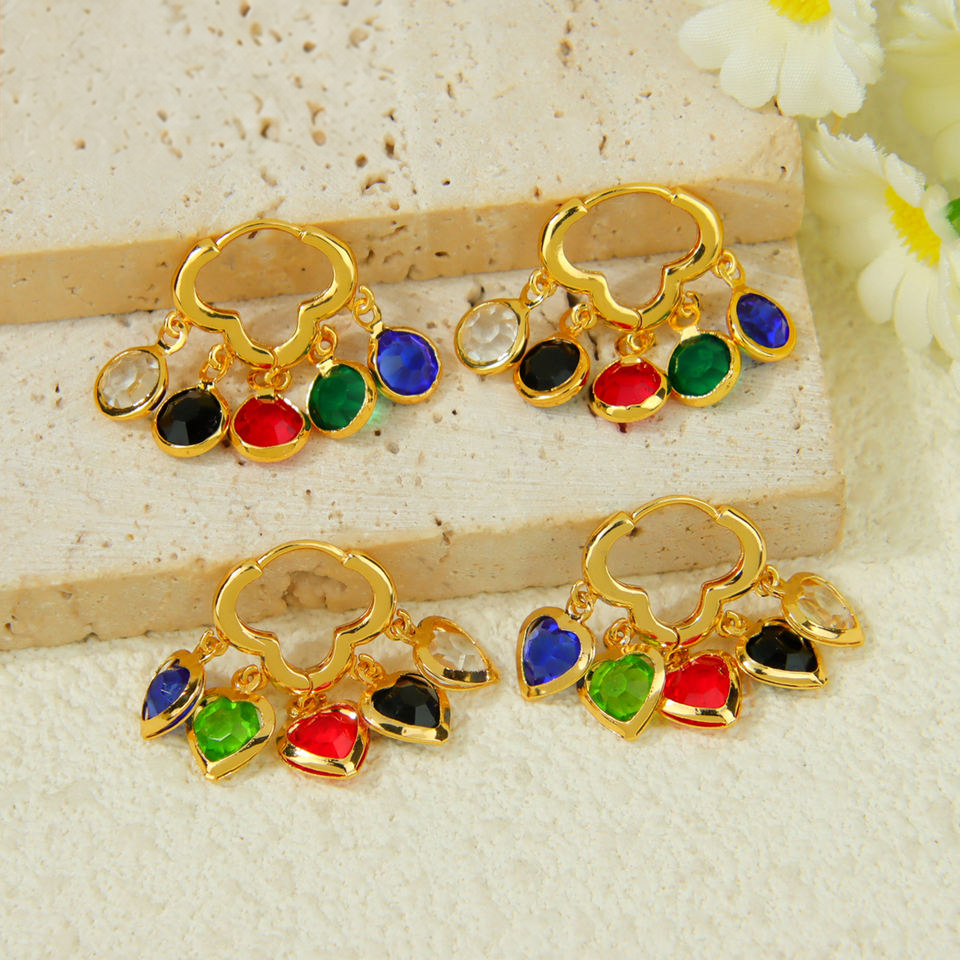 Gold-plated heart zircon drop earrings — view 3