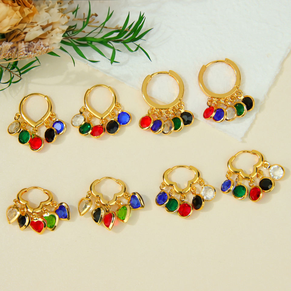 Gold-plated heart zircon drop earrings — view 5