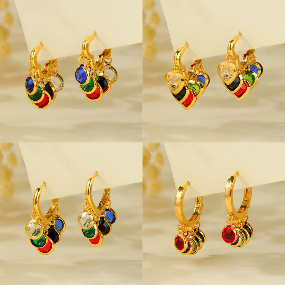 Gold-plated heart zircon drop earrings — view 6