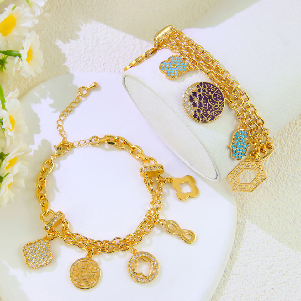 Gold-plated lucky charm zircon bracelet