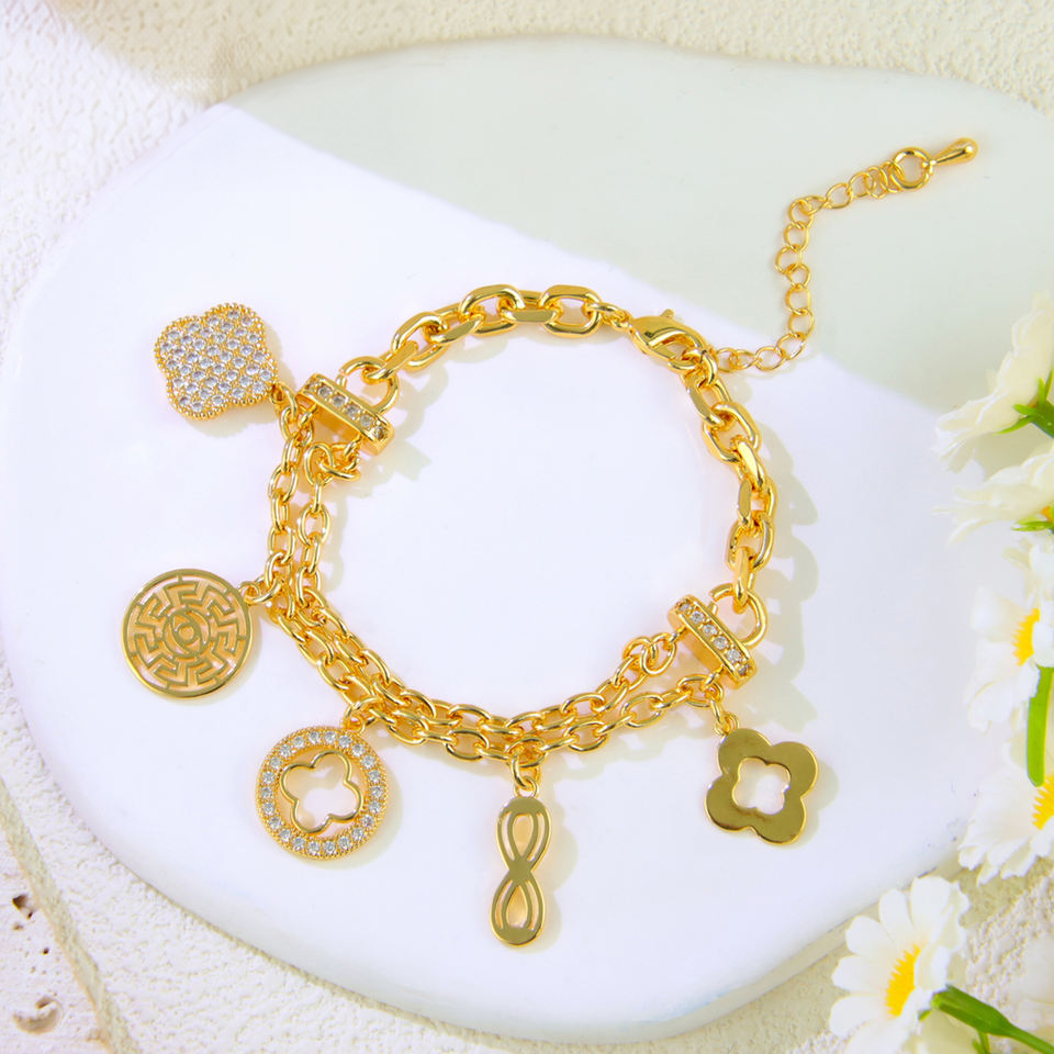 Gold-plated lucky charm zircon bracelet — view 3