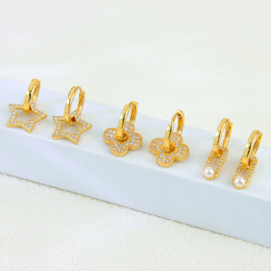 Pearl Accent Charm Hoop Earrings — view 1