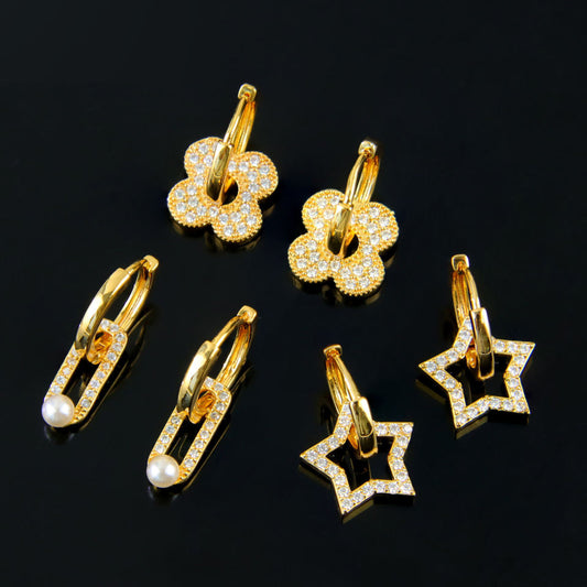 Pearl Accent Charm Hoop Earrings — view 2