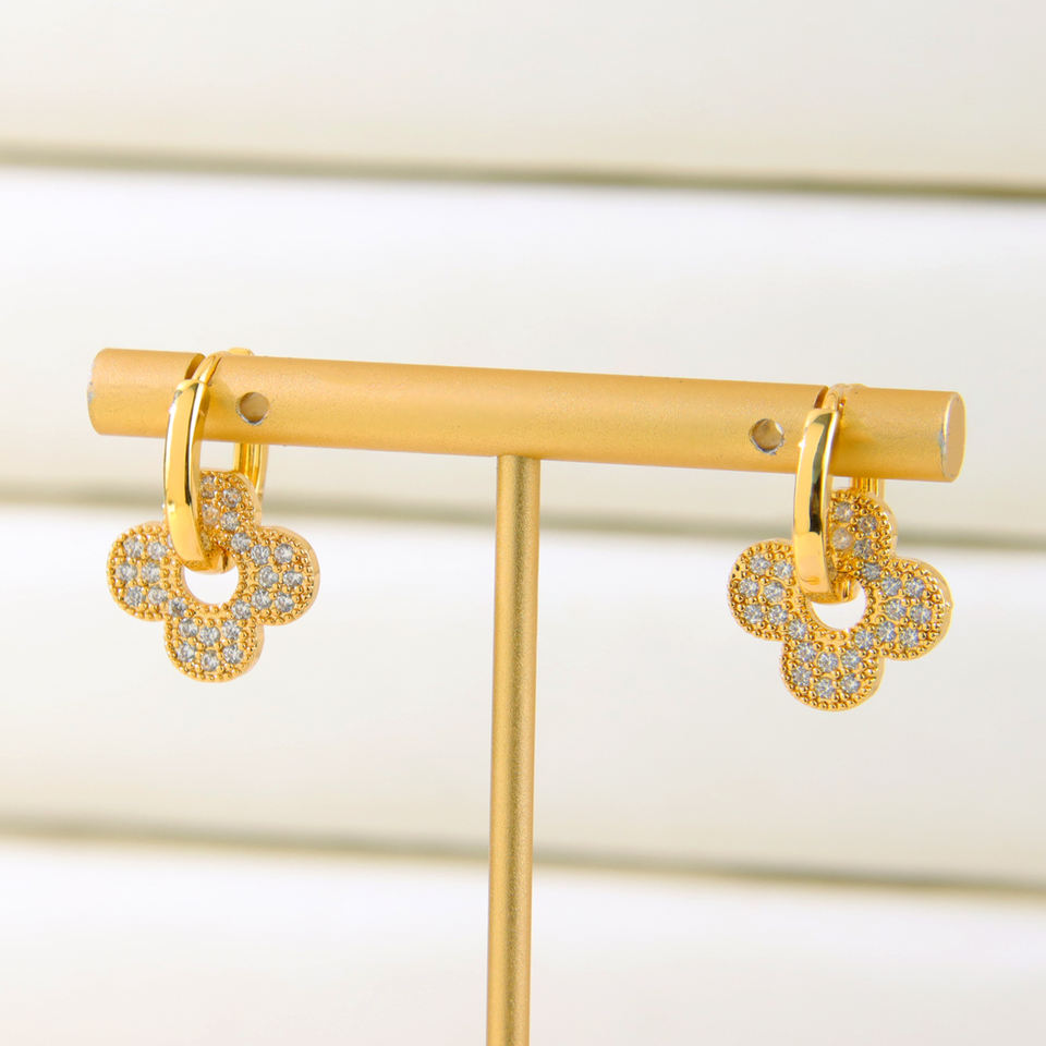 Pearl Accent Charm Hoop Earrings — view 3