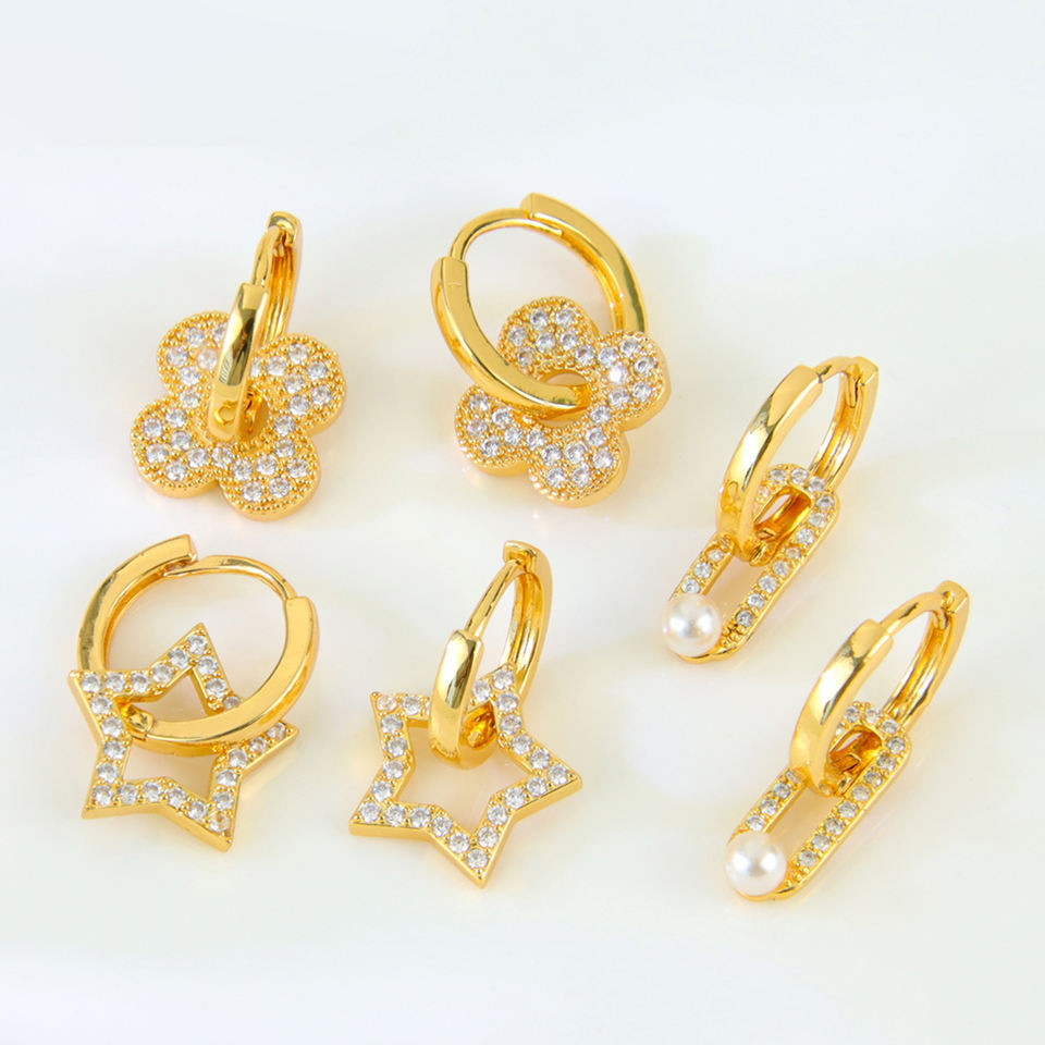 Pearl Accent Charm Hoop Earrings — view 4