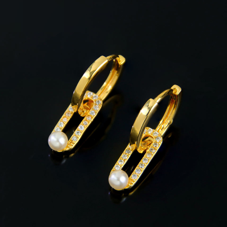 Pearl Accent Charm Hoop Earrings — view 5