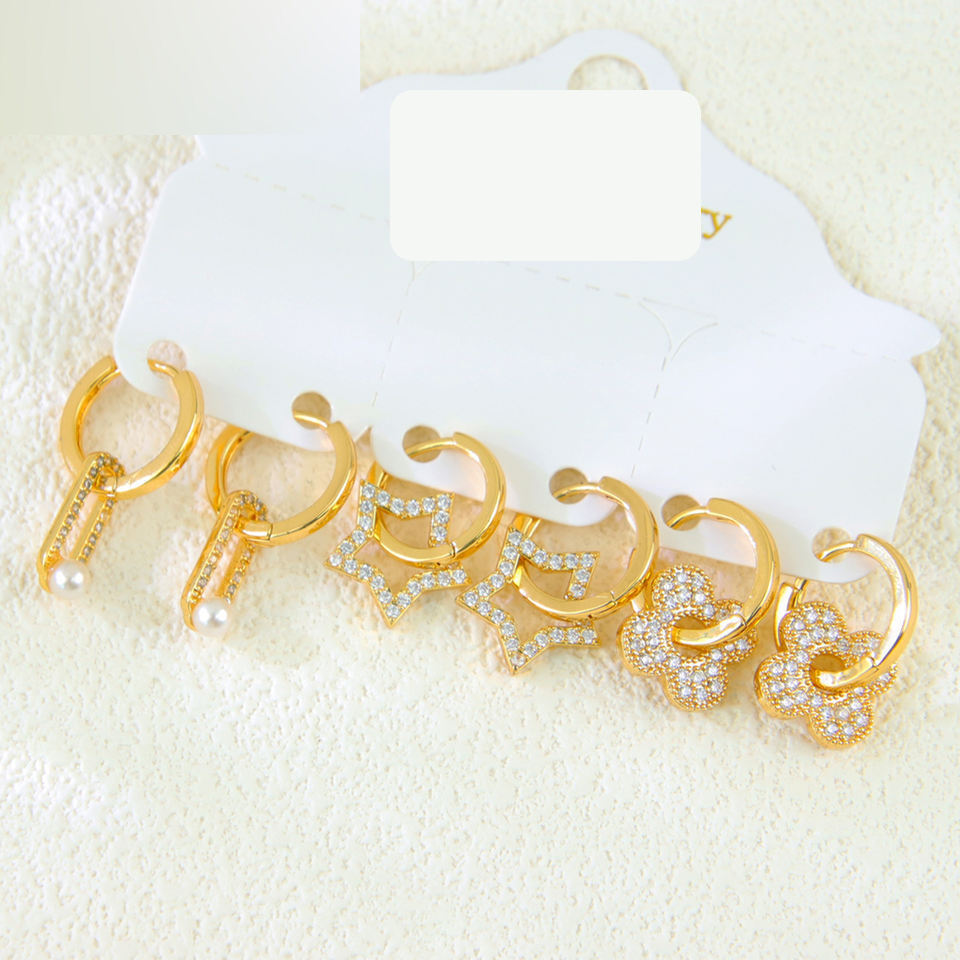 Pearl Accent Charm Hoop Earrings — view 6