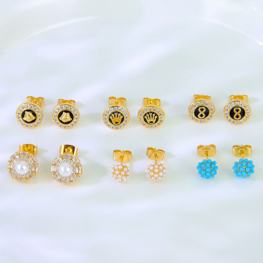 Pearl and zircon stud earrings