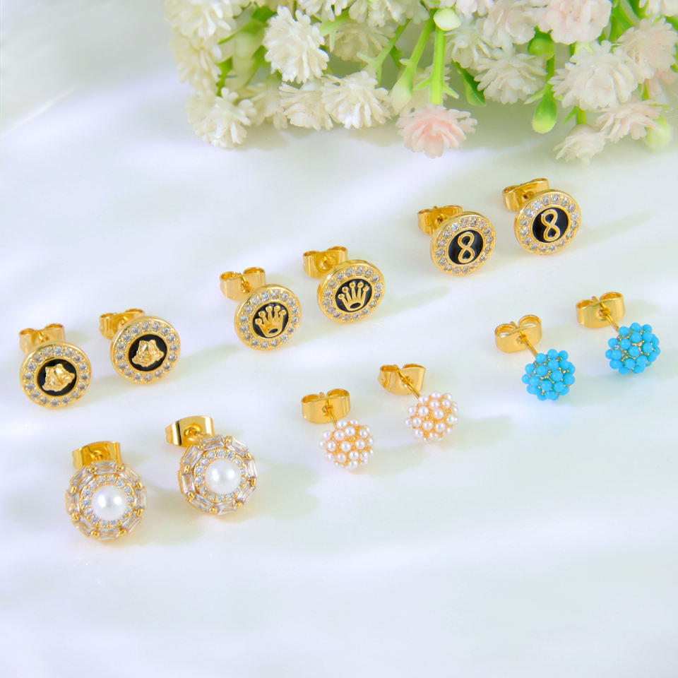 Pearl and zircon stud earrings — view 3