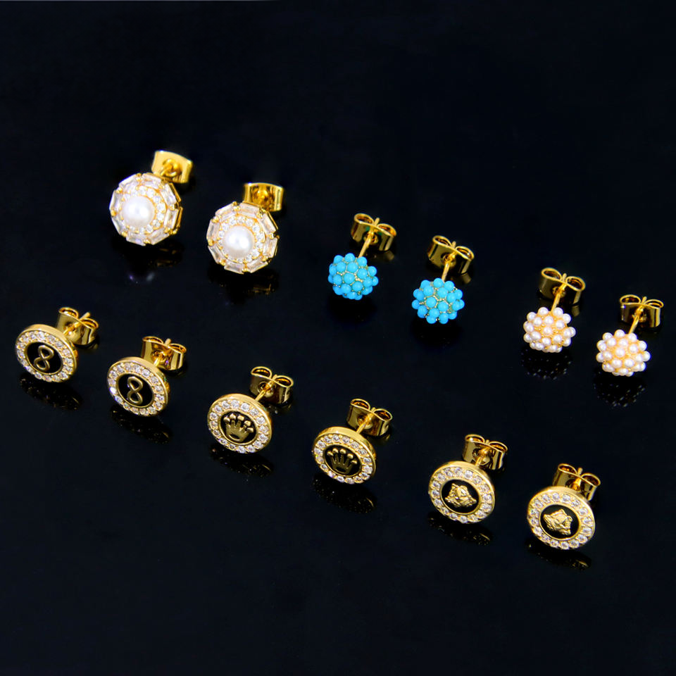 Pearl and zircon stud earrings — view 4