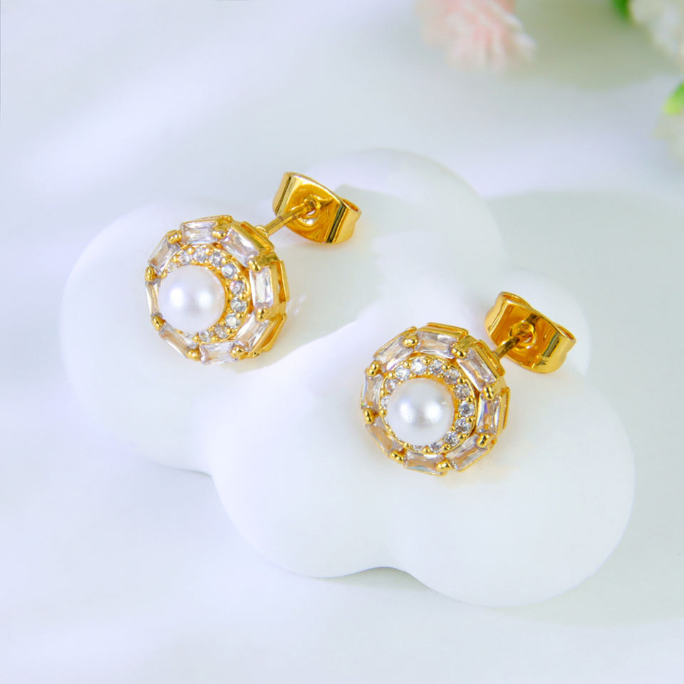 Pearl and zircon stud earrings — view 5