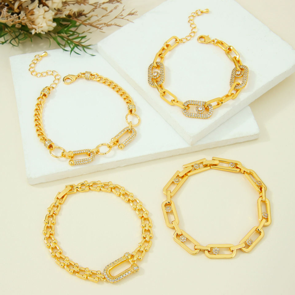 Gold-plated U-shaped zircon bracelet