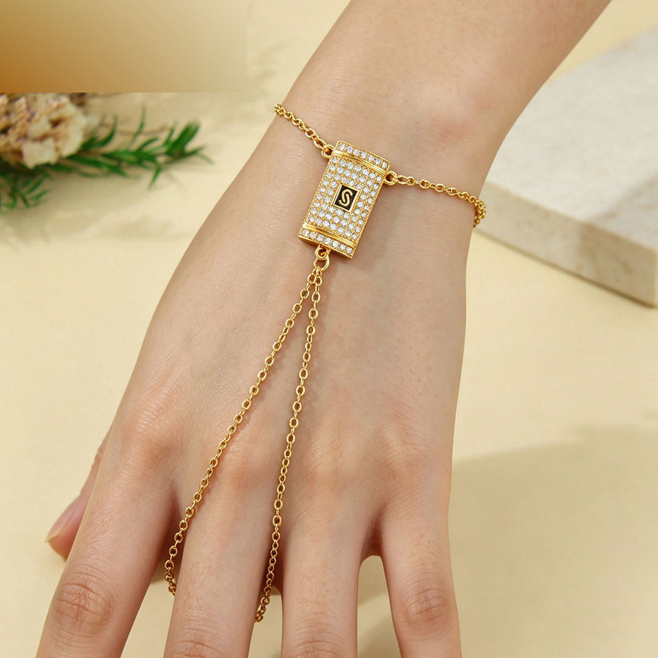 Zircon Finger Chain Bracelet — view 1